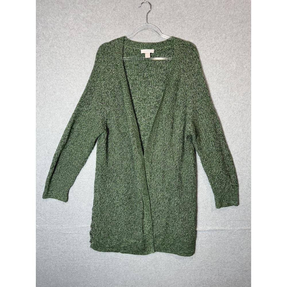 CJ Banks Sweater Womens 1X Marled Open Front Cardigan Lace Up Side Knit Pullover